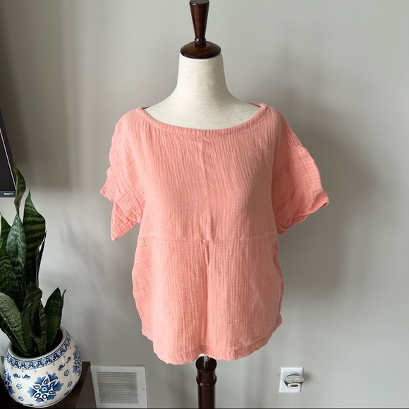 Like New! Eileen Fisher Peach Gauze Organic Cotton Short Sleeve Top - Picture 4 of 9